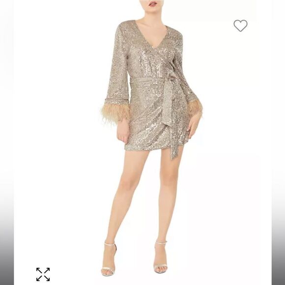 395.00 NWT LIKELY LANGE FEATHER CHAMPAGNE MINI DRESS 4 will fit Medium - Picture 1 of 6